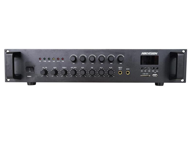 DS-QAE0A120G1-VB6(O-STD)/EU Rated Power: 120 W, 6 Zones Audio input: EMC/MIC/AUX/Bluetooth/USB/SD Card Support two-zon
